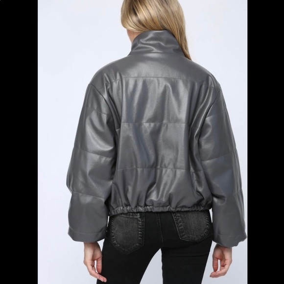 NWT- Faux Leather Puffer Bomber Jacket - Picture 5 of 5